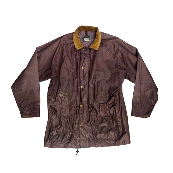 Woolrich Mens Waxed Cotton Barn Jacket Corduroy Collar Plum Brown Field Coat L